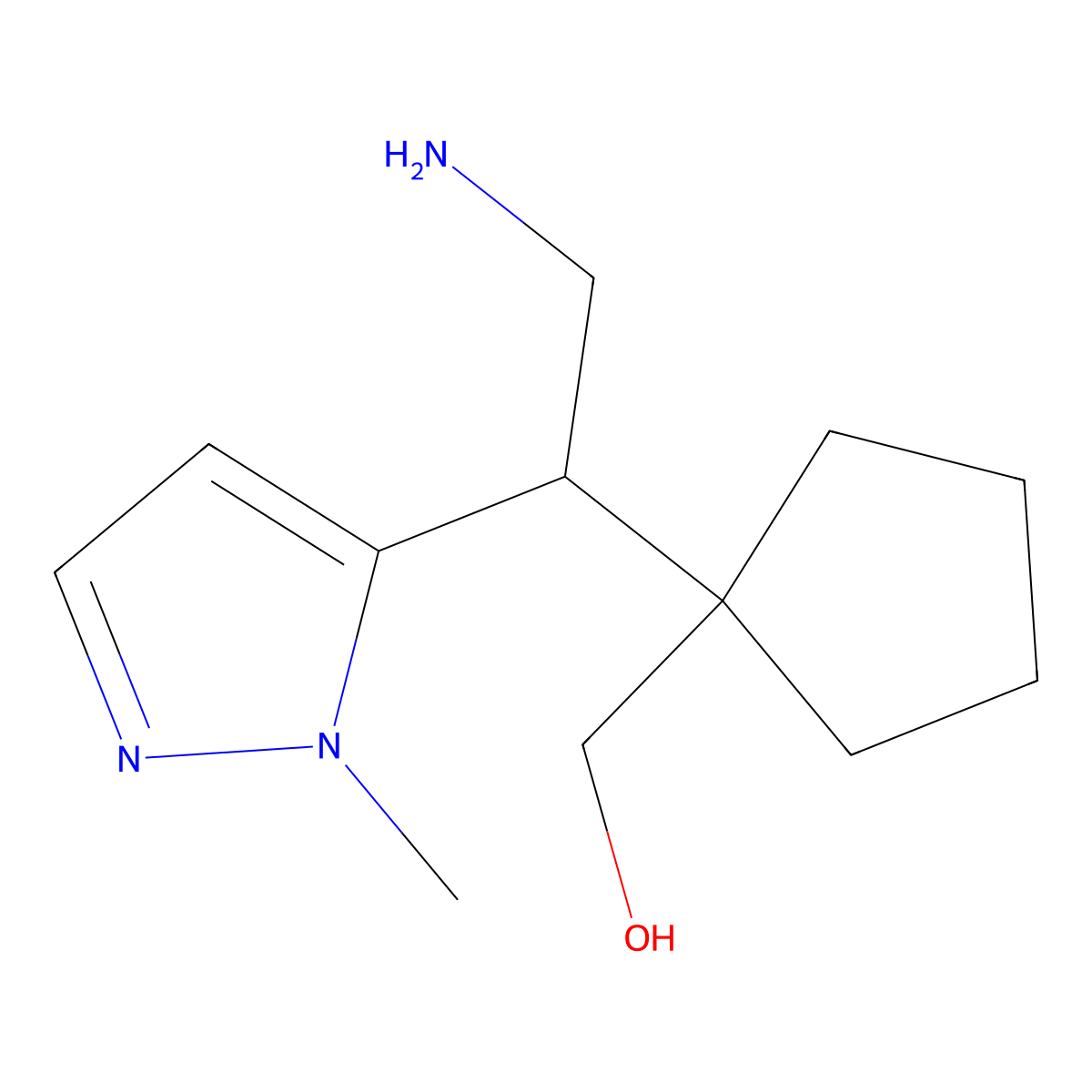 {1-[2-amino-1-(1-methyl-1H-pyrazol-5-yl)ethyl]cyclopentyl}methanol molecular structure, CAS 2059967-43-8