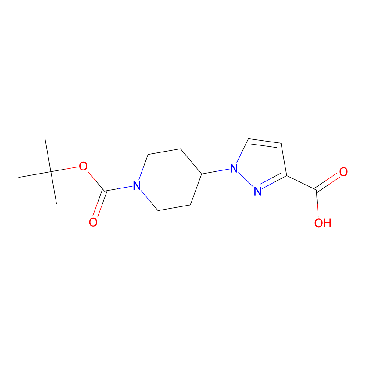 1-{1-[(tert-butoxy)carbonyl]piperidin-4-yl}-1H-pyrazole-3-carboxylic acid molecular structure, CAS 2059970-37-3