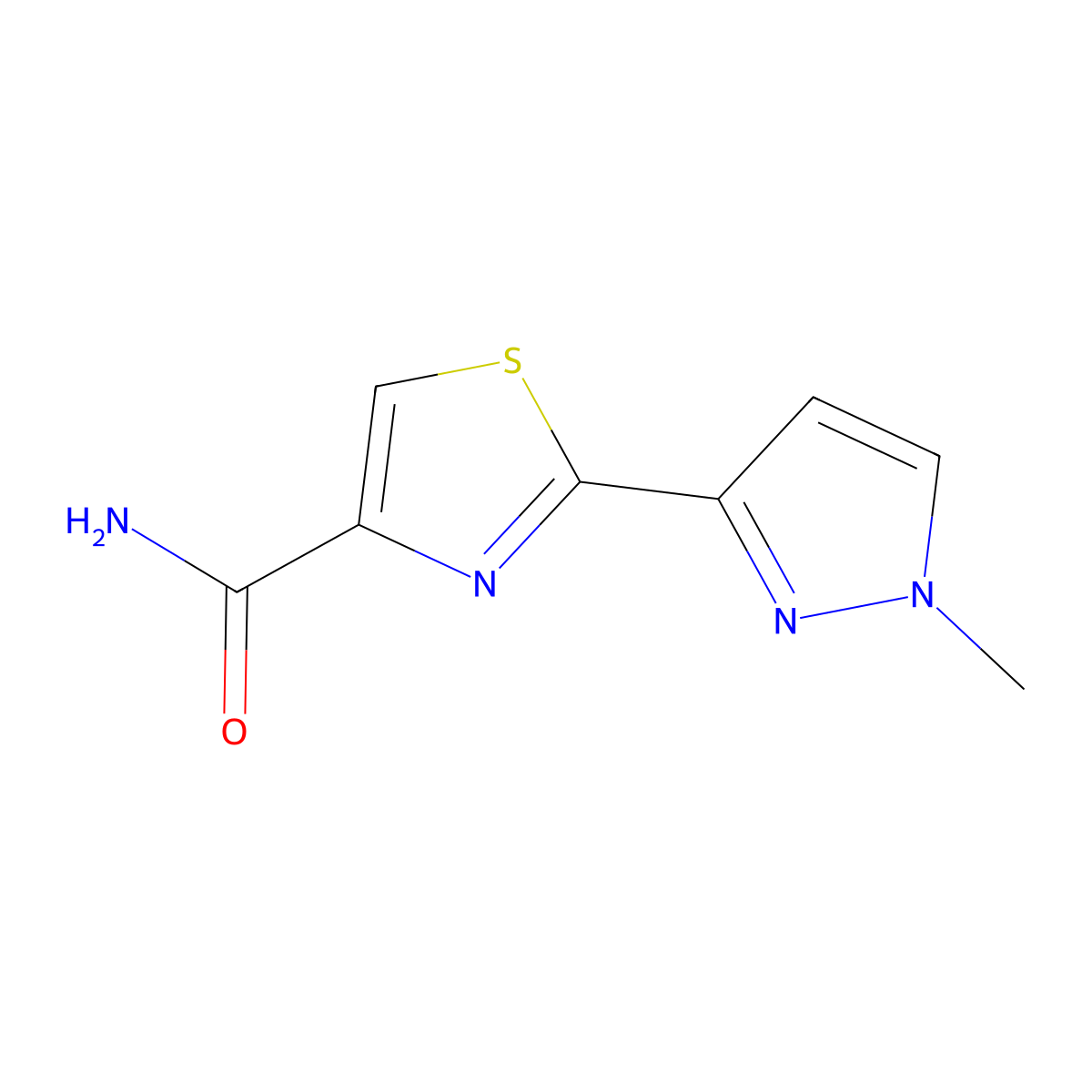 2-(1-Methyl-1H-pyrazol-3-yl)-1,3-thiazole-4-carboxamide molecular structure, CAS 2059970-69-1
