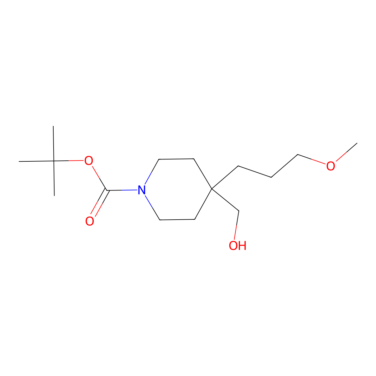 tert-Butyl 4-(hydroxymethyl)-4-(3-methoxypropyl)piperidine-1-carboxylate molecular structure, CAS 2059970-85-1