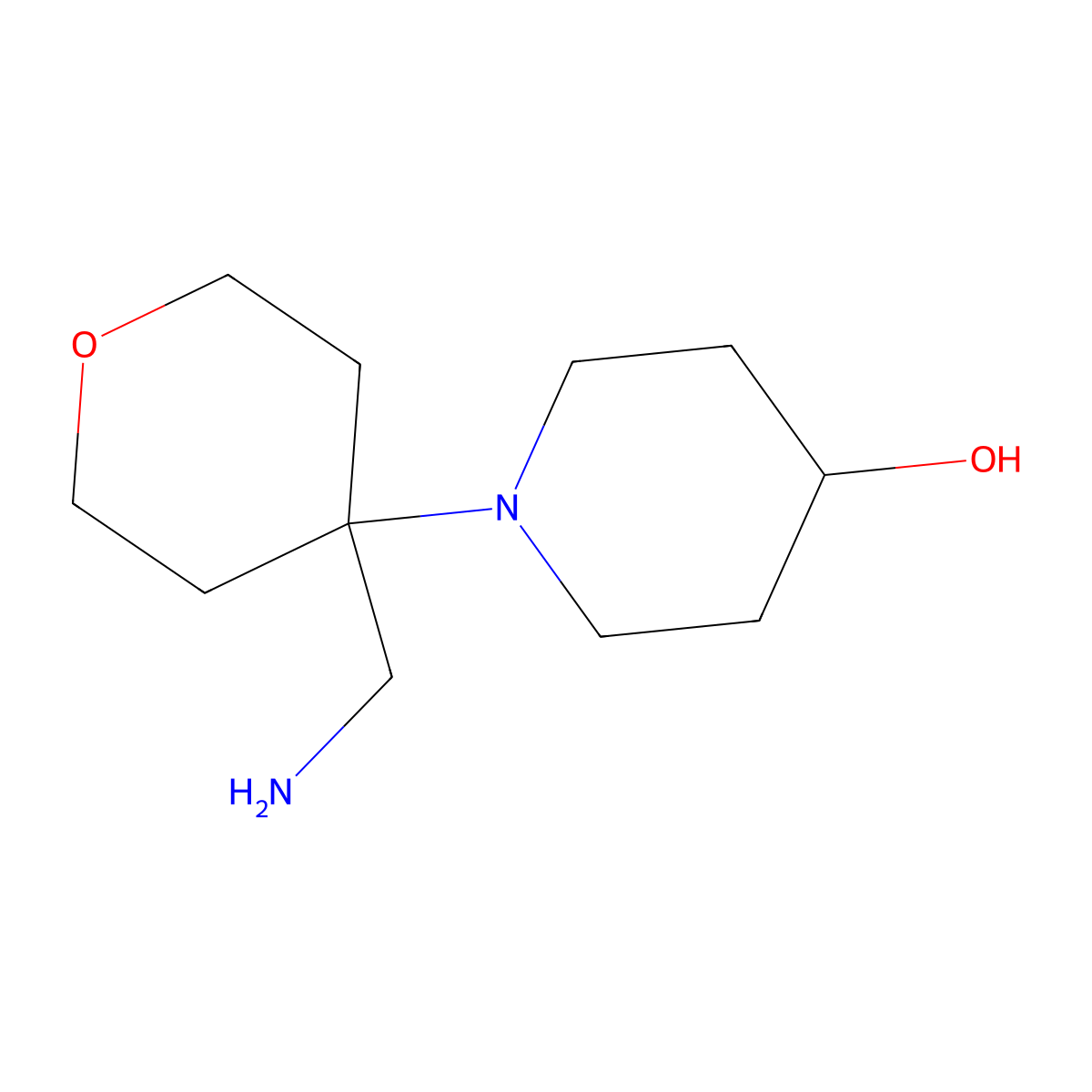 1-[4-(Aminomethyl)oxan-4-yl]piperidin-4-ol molecular structure, CAS 2059970-86-2