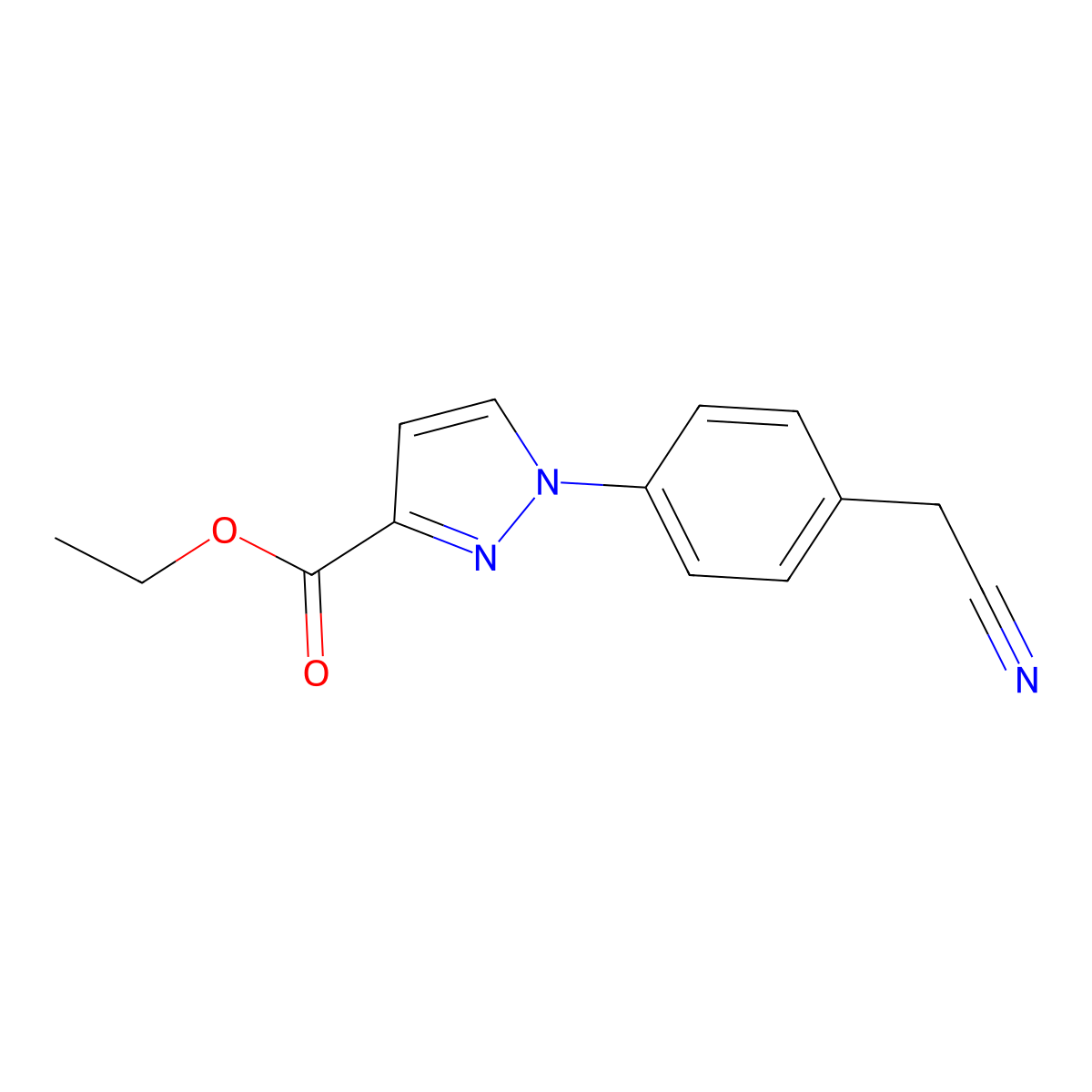 Ethyl 1-[4-(cyanomethyl)phenyl]-1H-pyrazole-3-carboxylate molecular structure, CAS 2059971-00-3