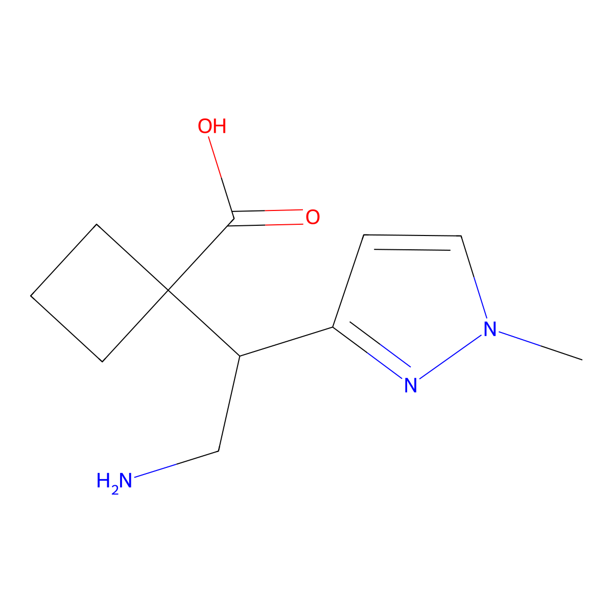 1-[2-Amino-1-(1-methyl-1H-pyrazol-3-yl)ethyl]cyclobutane-1-carboxylic acid molecular structure, CAS 2059971-04-7