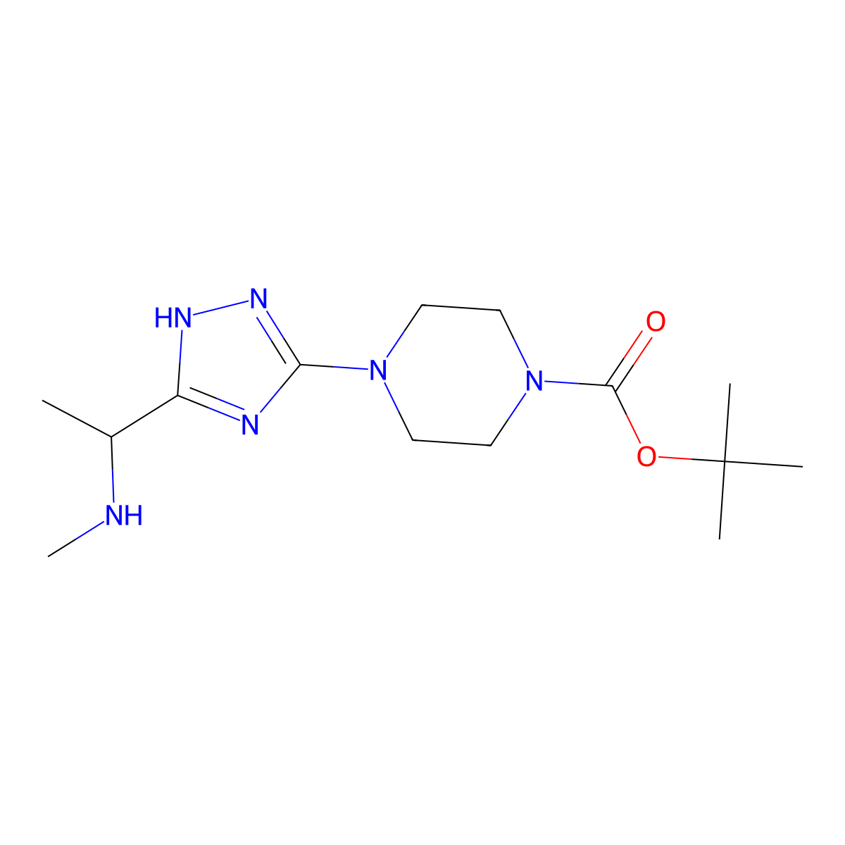 tert-Butyl 4-{5-[1-(methylamino)ethyl]-1H-1,2,4-triazol-3-yl}piperazine-1-carboxylate molecular structure, CAS 2059971-06-9