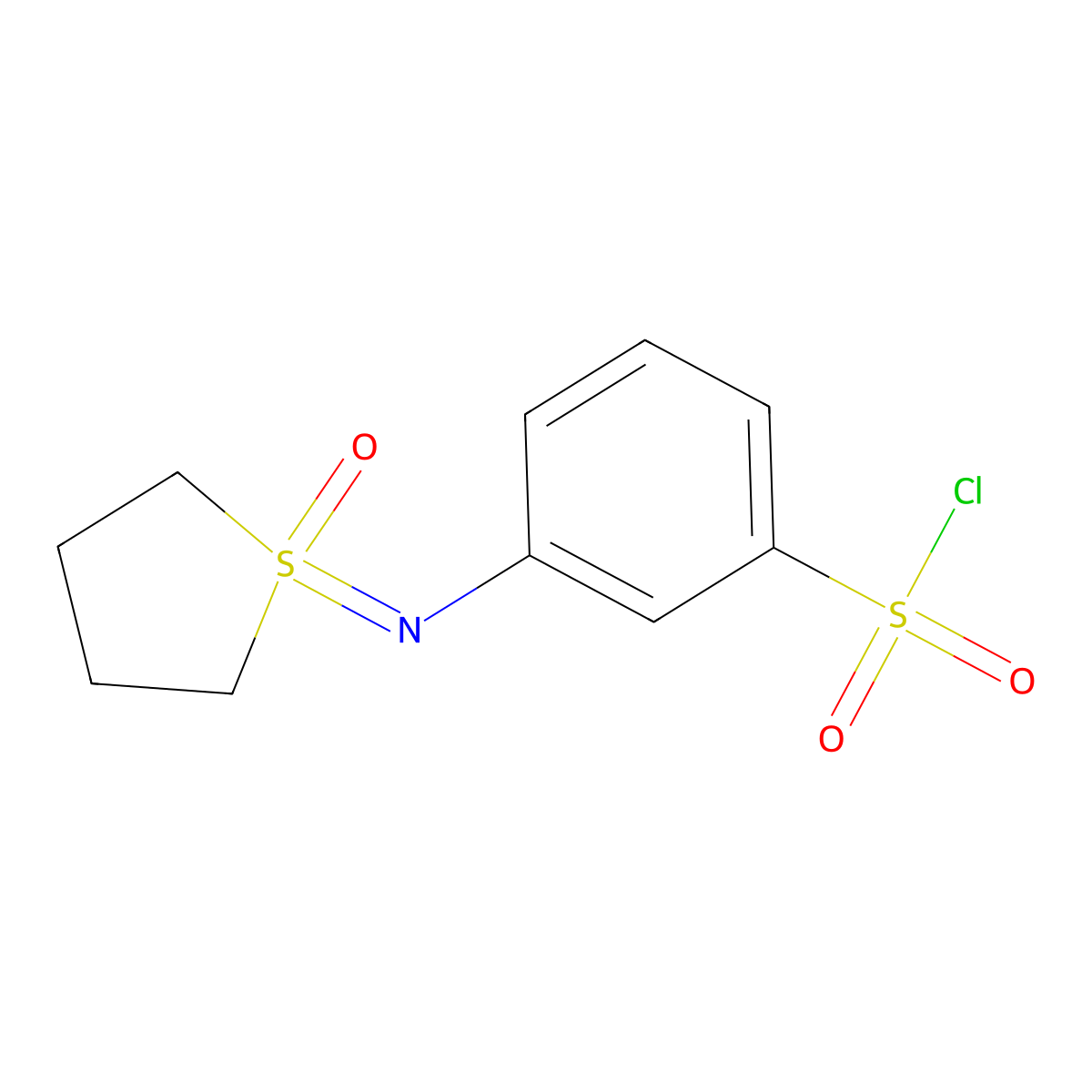 3-[(1-Oxo-1lambda6-thiolan-1-ylidene)amino]benzene-1-sulfonyl chloride molecular structure, CAS 2059971-33-2