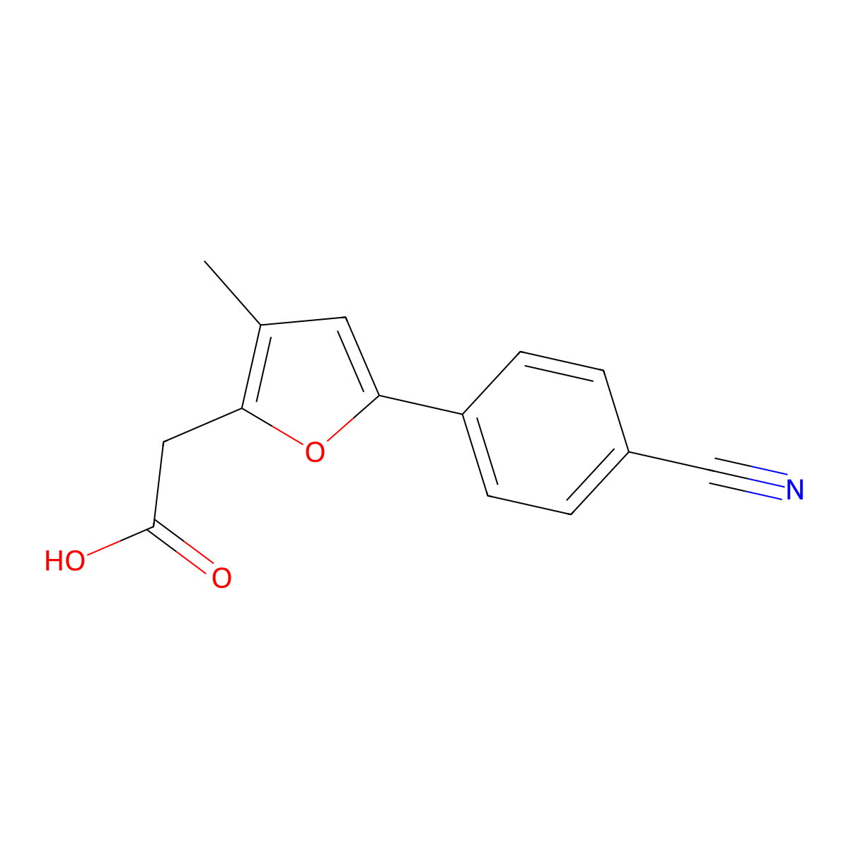 2-[5-(4-Cyanophenyl)-3-methylfuran-2-yl]acetic acid molecular structure, CAS 2059971-50-3