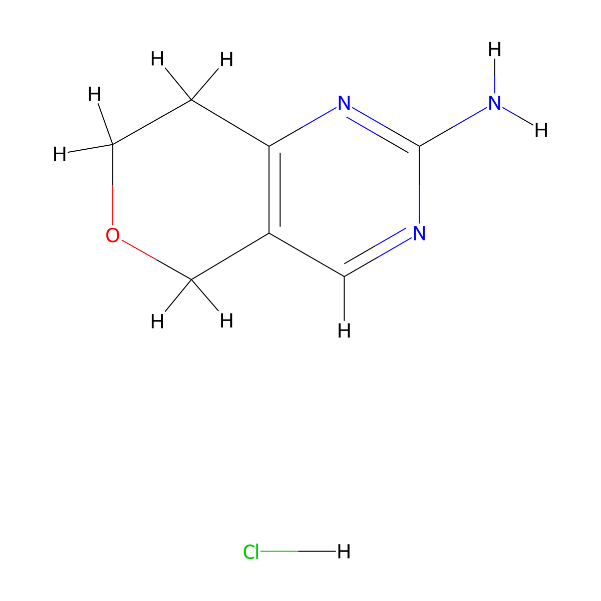5H,7H,8H-pyrano[4,3-d]pyrimidin-2-amine hydrochloride molecular structure, CAS 2059971-77-4