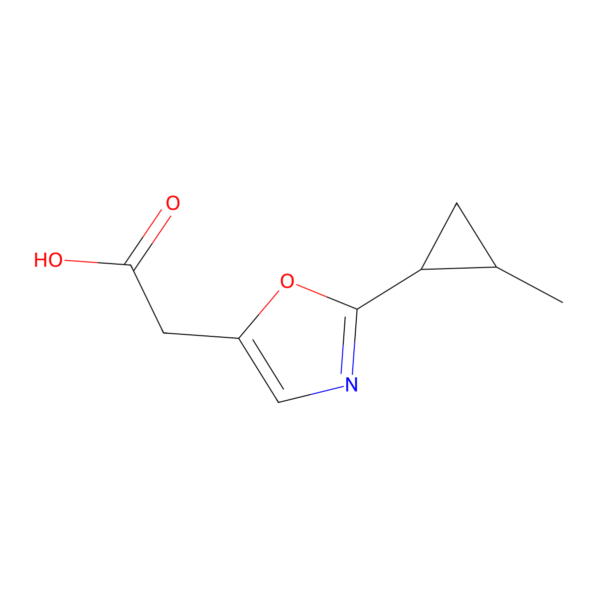 2-[2-(2-Methylcyclopropyl)-1,3-oxazol-5-yl]acetic acid molecular structure, CAS 2059971-78-5