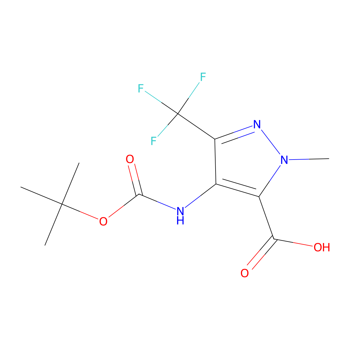 4-{[(tert-butoxy)carbonyl]amino}-1-methyl-3-(trifluoromethyl)-1H-pyrazole-5-carboxylic acid molecular structure, CAS 2059971-90-1