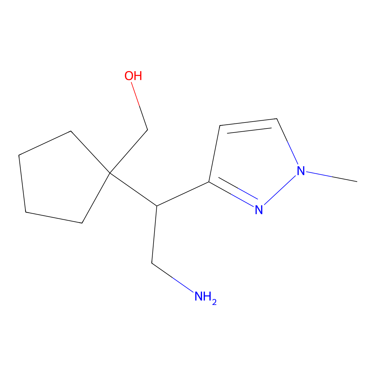 {1-[2-amino-1-(1-methyl-1H-pyrazol-3-yl)ethyl]cyclopentyl}methanol molecular structure, CAS 2059974-52-4