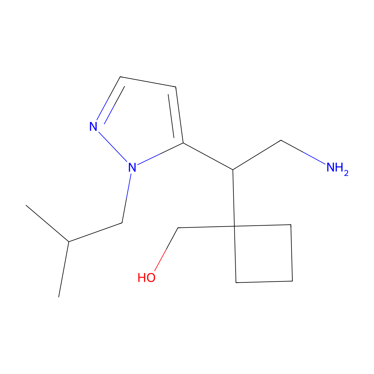 (1-{2-amino-1-[1-(2-methylpropyl)-1H-pyrazol-5-yl]ethyl}cyclobutyl)methanol molecular structure, CAS 2059974-72-8