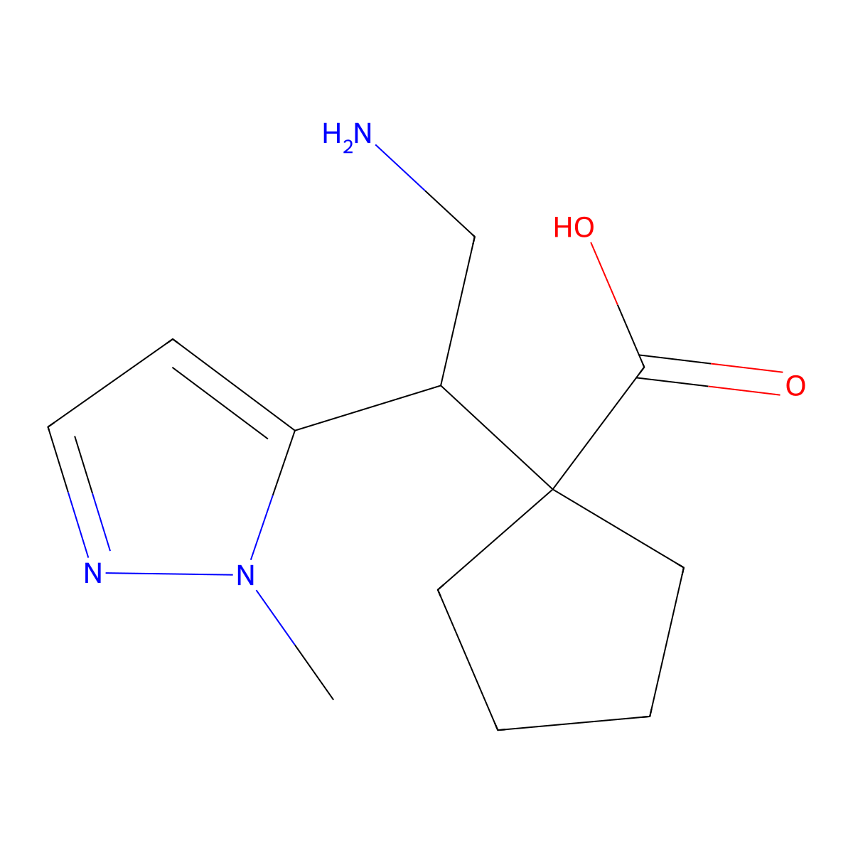 1-[2-Amino-1-(1-methyl-1H-pyrazol-5-yl)ethyl]cyclopentane-1-carboxylic acid molecular structure, CAS 2059975-13-0
