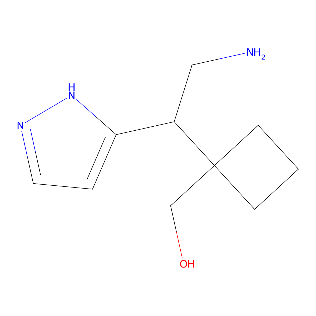 {1-[2-amino-1-(1H-pyrazol-3-yl)ethyl]cyclobutyl}methanol molecular structure, CAS 2059975-24-3