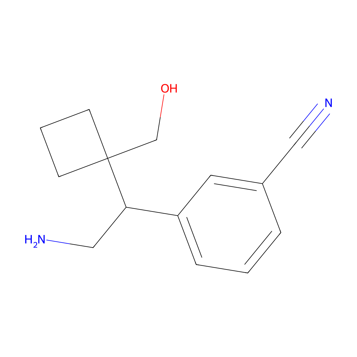 3-{2-Amino-1-[1-(hydroxymethyl)cyclobutyl]ethyl}benzonitrile molecular structure, CAS 2059975-32-3