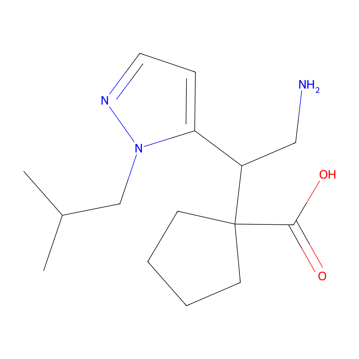 1-{2-amino-1-[1-(2-methylpropyl)-1H-pyrazol-5-yl]ethyl}cyclopentane-1-carboxylic acid molecular structure, CAS 2059975-43-6