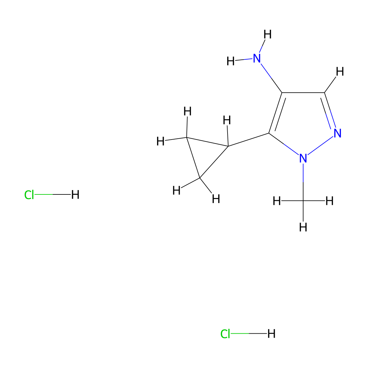 5-cyclopropyl-1-methyl-1H-pyrazol-4-amine dihydrochloride molecular structure, CAS 2059975-52-7
