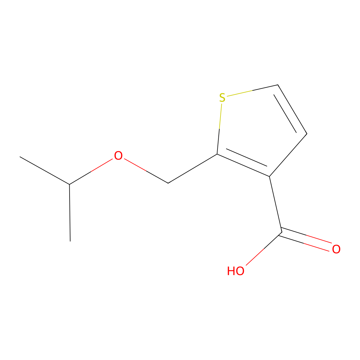 2-[(Propan-2-yloxy)methyl]thiophene-3-carboxylic acid molecular structure, CAS 2059975-97-0