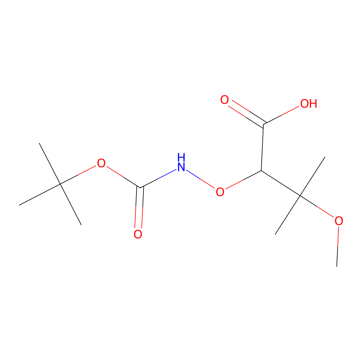 2-({[(Tert-butoxy)carbonyl]amino}oxy)-3-methoxy-3-methylbutanoic acid molecular structure, CAS 2059976-20-2