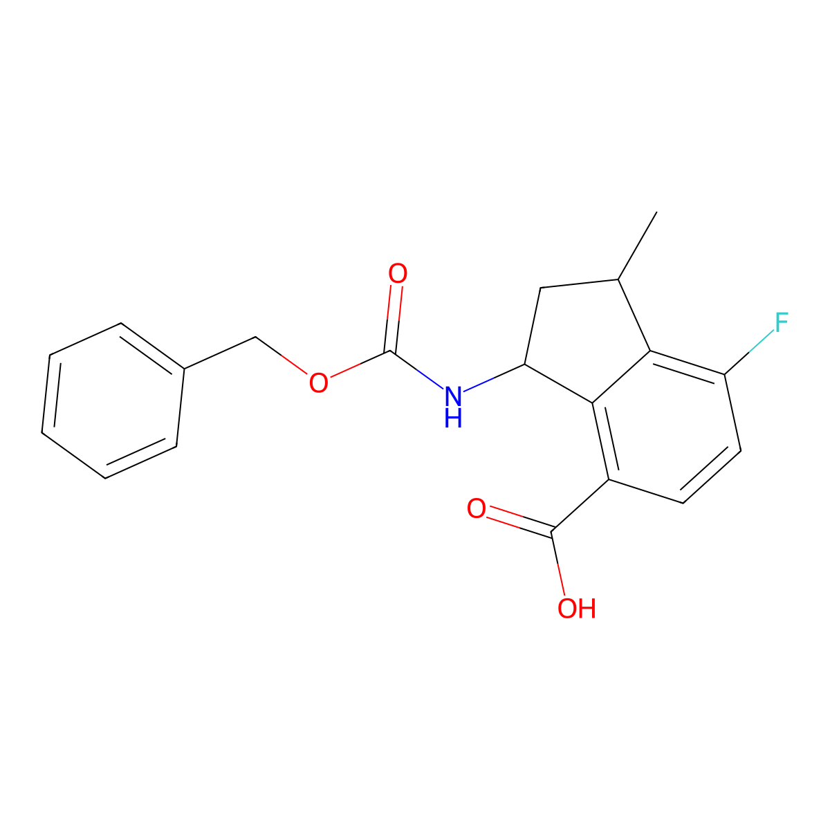 3-{[(benzyloxy)carbonyl]amino}-7-fluoro-1-methyl-2,3-dihydro-1H-indene-4-carboxylic acid molecular structure, CAS 2059987-42-5