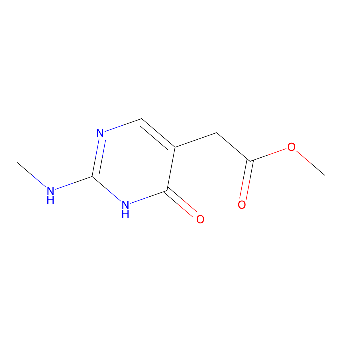 Methyl 2-[2-(methylamino)-6-oxo-1,6-dihydropyrimidin-5-yl]acetate molecular structure, CAS 2059987-56-1