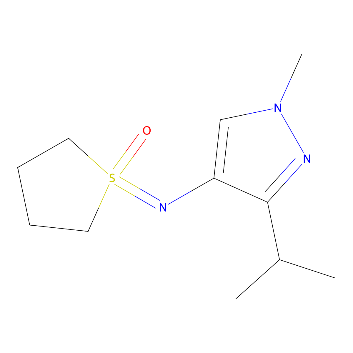 1-{[1-methyl-3-(propan-2-yl)-1H-pyrazol-4-yl]imino}-1lambda6-thiolan-1-one molecular structure, CAS 2059987-85-6