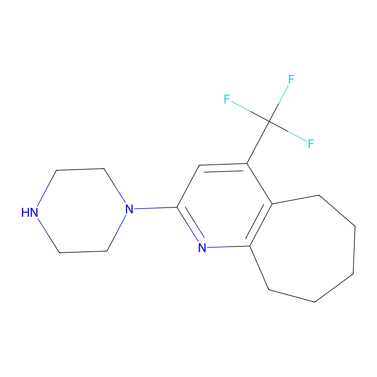 1-[4-(Trifluoromethyl)-5H,6H,7H,8H,9H-cyclohepta[b]pyridin-2-yl]piperazine molecular structure, CAS 2059987-86-7