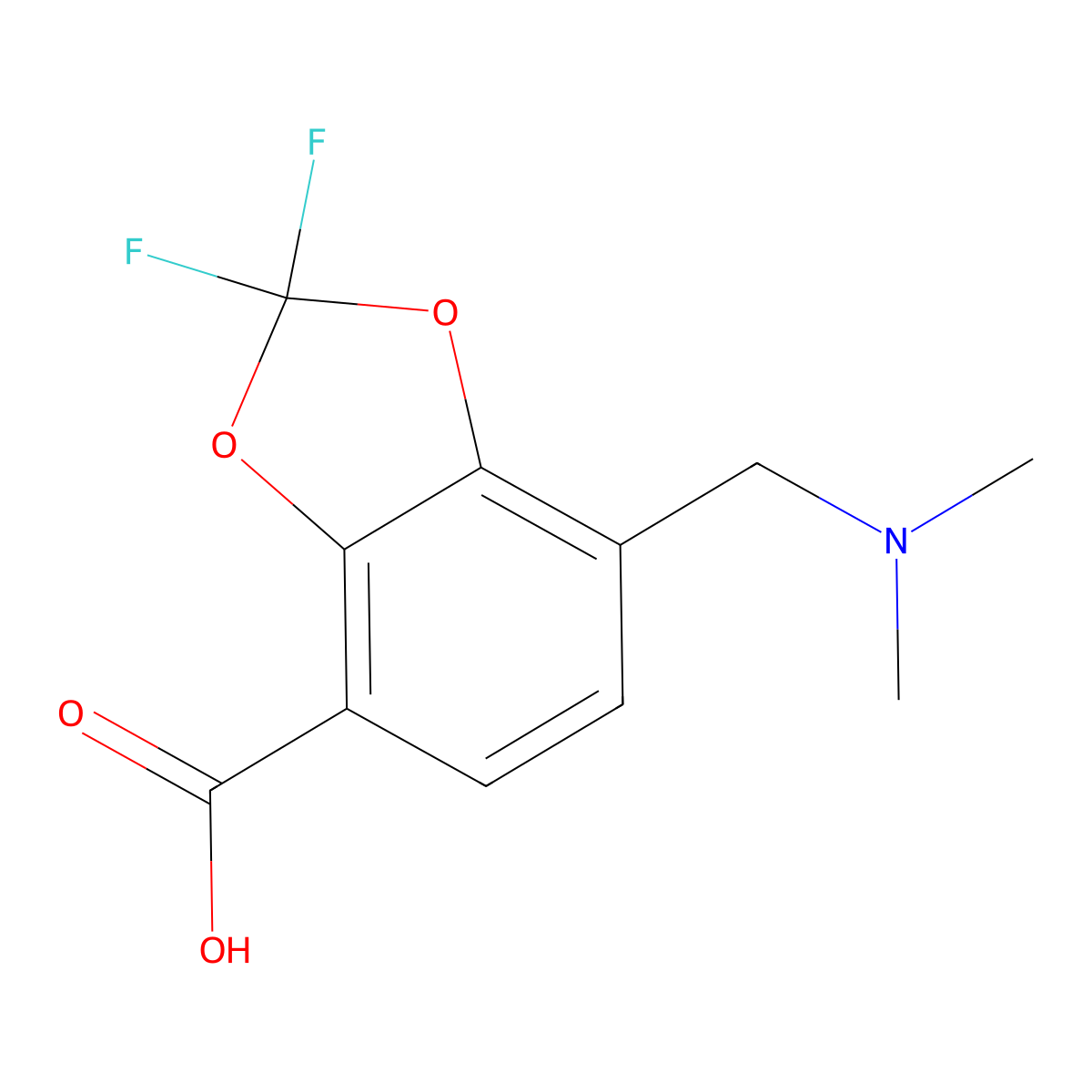 7-[(Dimethylamino)methyl]-2,2-difluoro-1,3-dioxaindane-4-carboxylic acid molecular structure, CAS 2059987-94-7