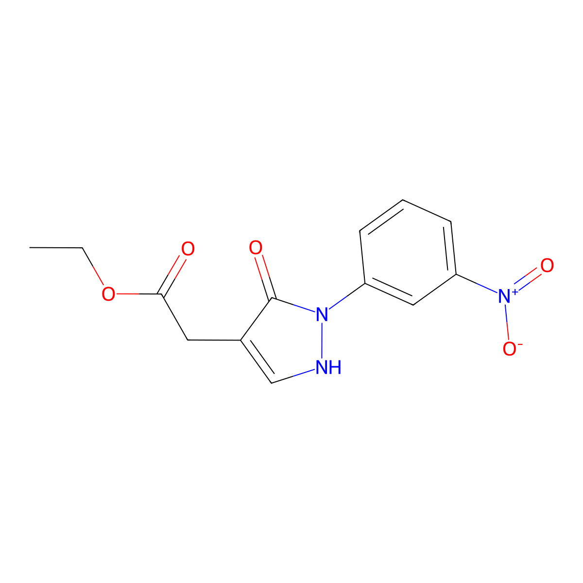 Ethyl 2-[2-(3-nitrophenyl)-3-oxo-2,3-dihydro-1H-pyrazol-4-yl]acetate molecular structure, CAS 2059988-01-9