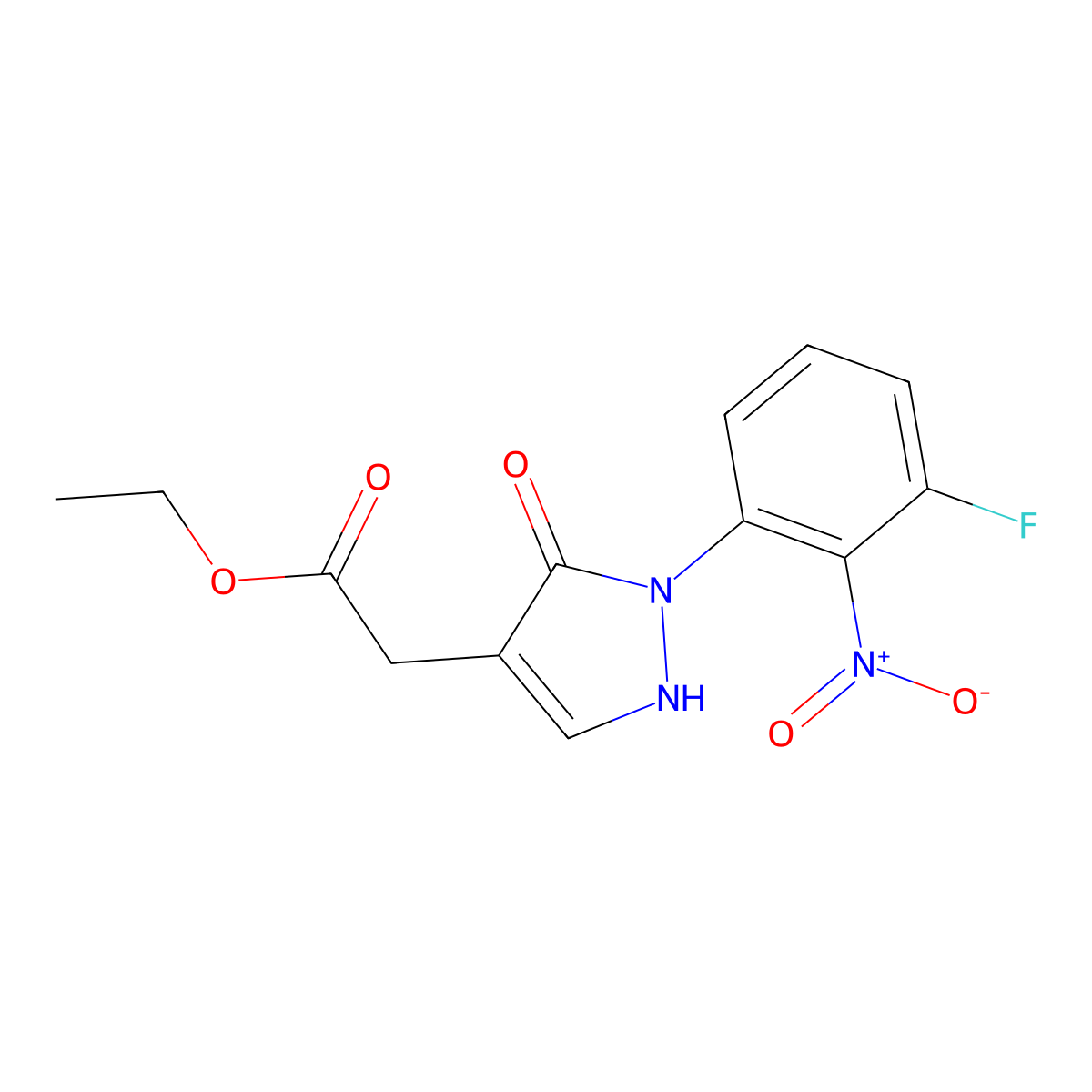 Ethyl 2-[2-(3-fluoro-2-nitrophenyl)-3-oxo-2,3-dihydro-1H-pyrazol-4-yl]acetate molecular structure, CAS 2059988-08-6