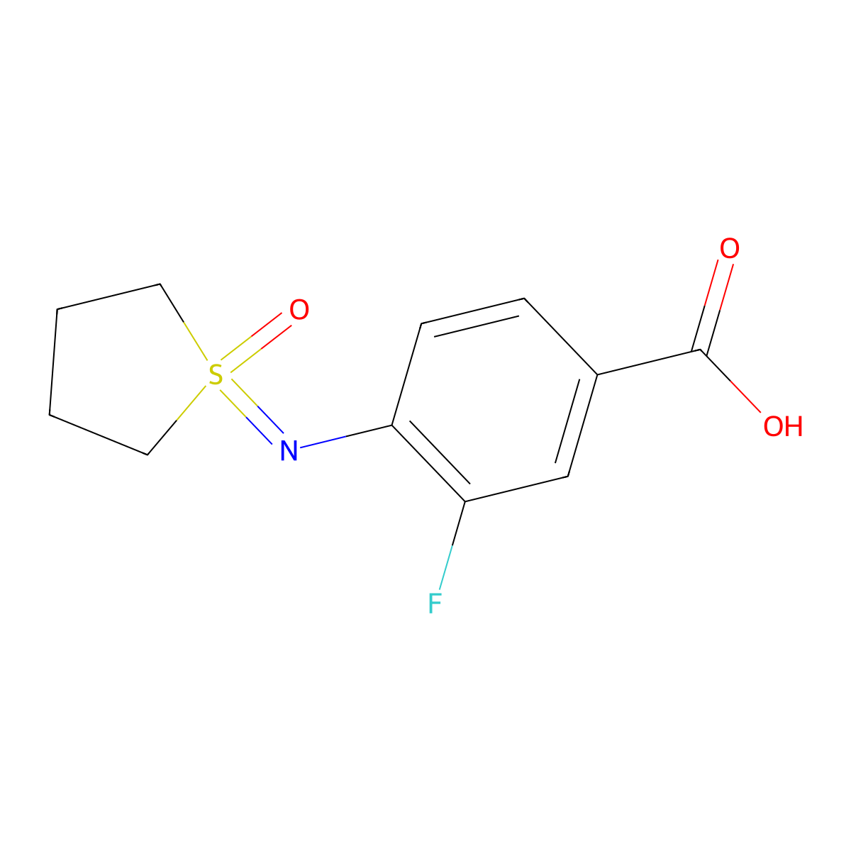 3-Fluoro-4-[(1-oxo-1lambda6-thiolan-1-ylidene)amino]benzoic acid molecular structure, CAS 2059988-25-7