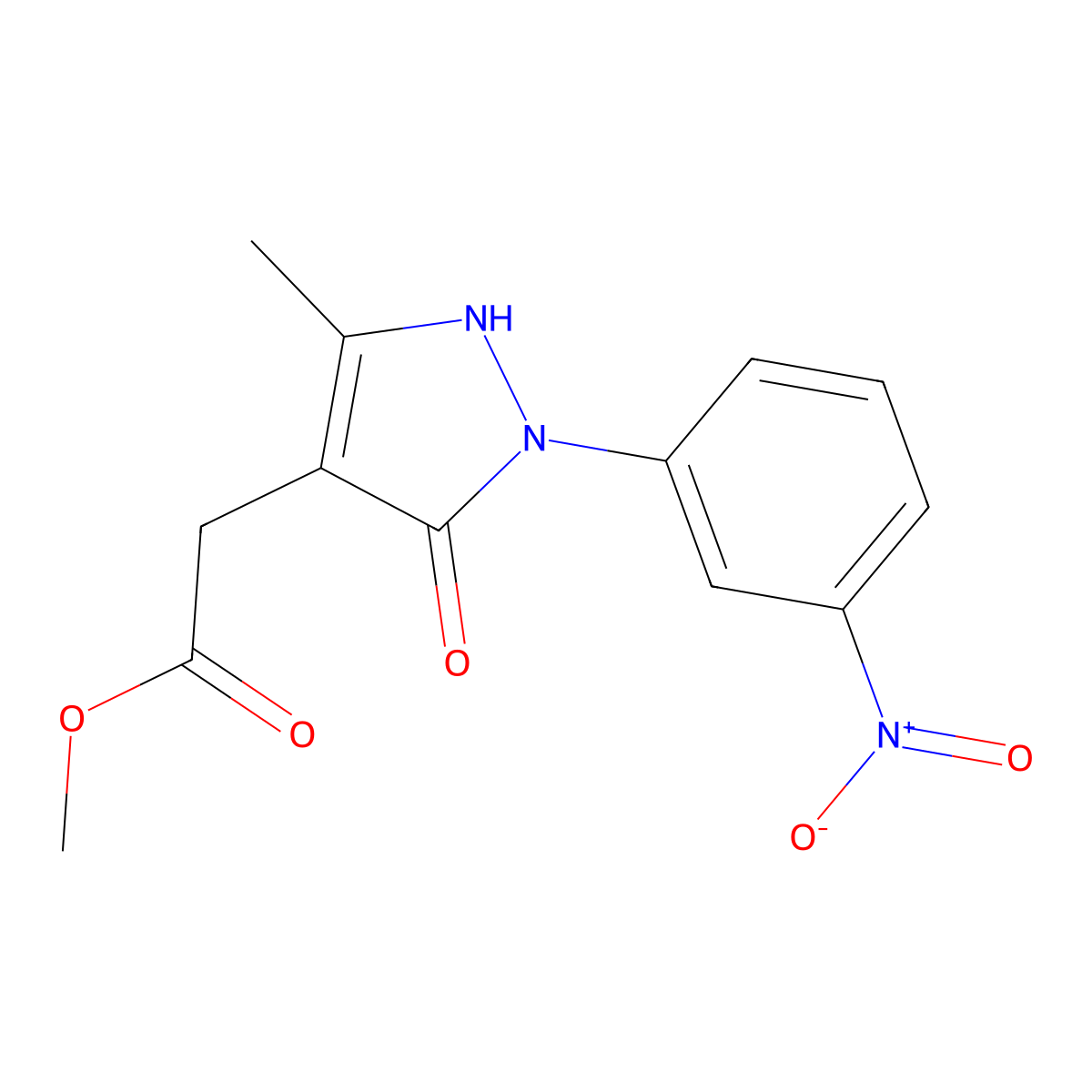 Methyl 2-[5-methyl-2-(3-nitrophenyl)-3-oxo-2,3-dihydro-1H-pyrazol-4-yl]acetate molecular structure, CAS 2059988-32-6