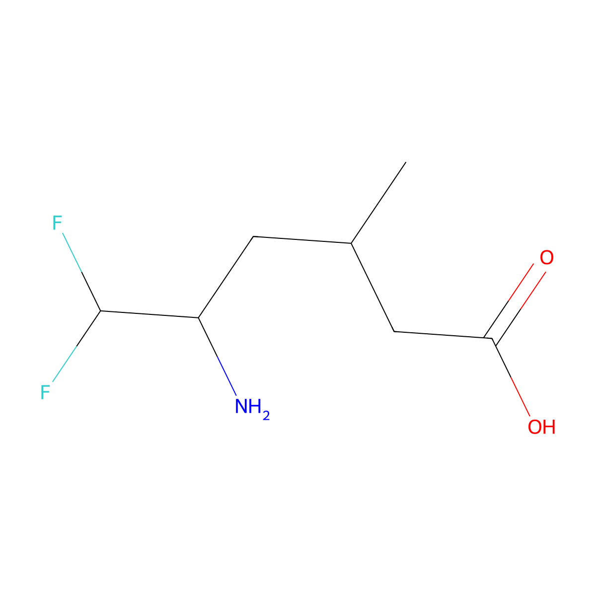 5-Amino-6,6-difluoro-3-methylhexanoic acid molecular structure, CAS 2059992-93-5