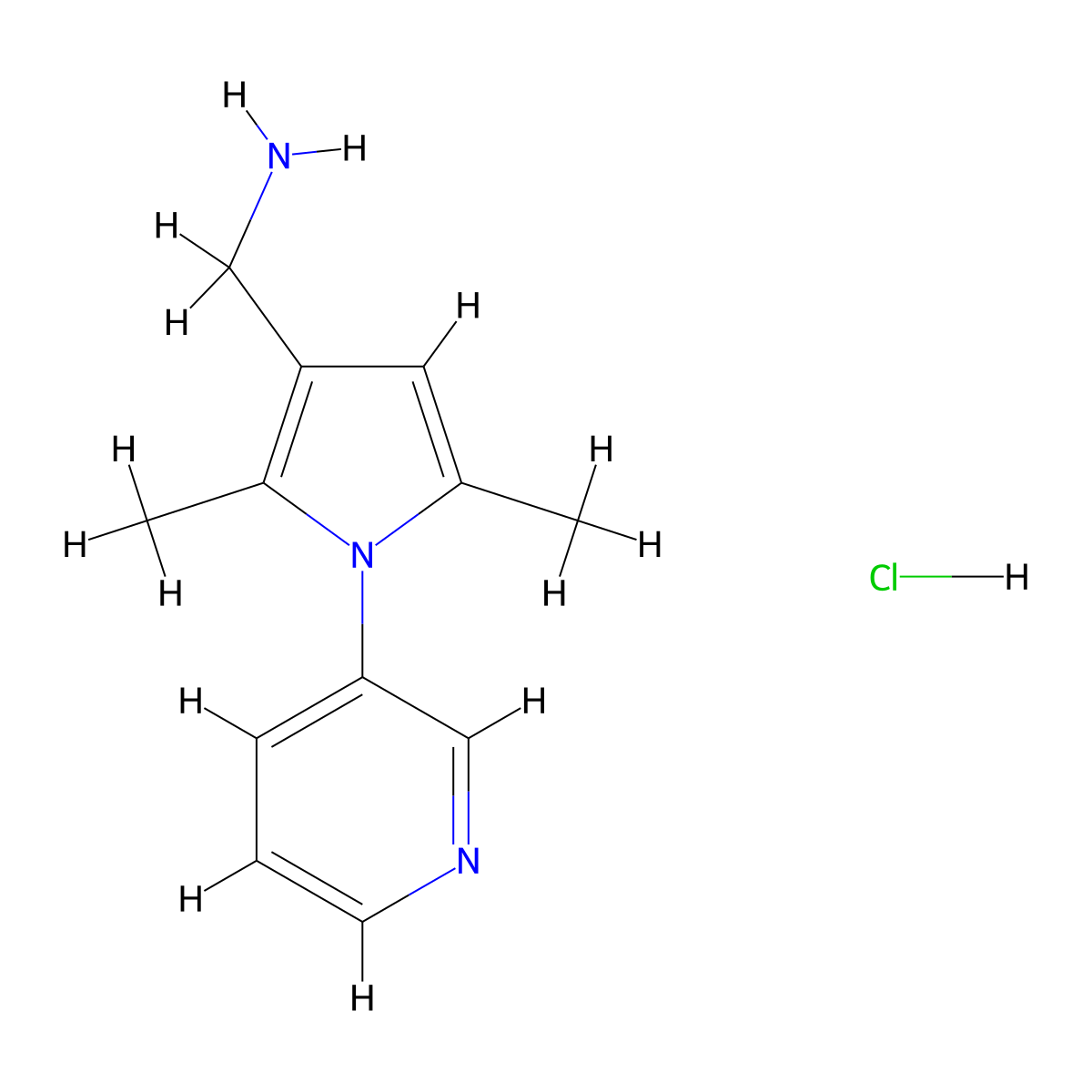 [2,5-dimethyl-1-(pyridin-3-yl)-1H-pyrrol-3-yl]methanamine hydrochloride molecular structure, CAS 2059992-96-8