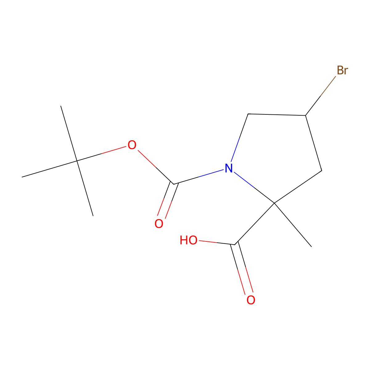 4-Bromo-1-[(tert-butoxy)carbonyl]-2-methylpyrrolidine-2-carboxylic acid molecular structure, CAS 2059993-00-7