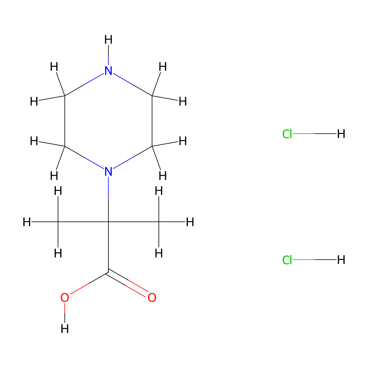 2-Methyl-2-(piperazin-1-yl)propanoic acid dihydrochloride molecular structure, CAS 2059993-02-9