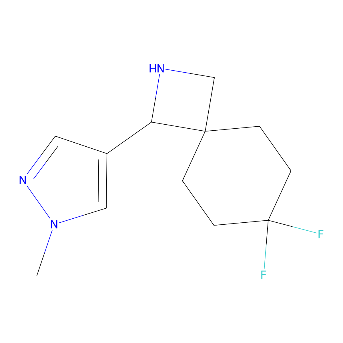7,7-Difluoro-1-(1-methyl-1H-pyrazol-4-yl)-2-azaspiro[3.5]nonane molecular structure, CAS 2059993-23-4