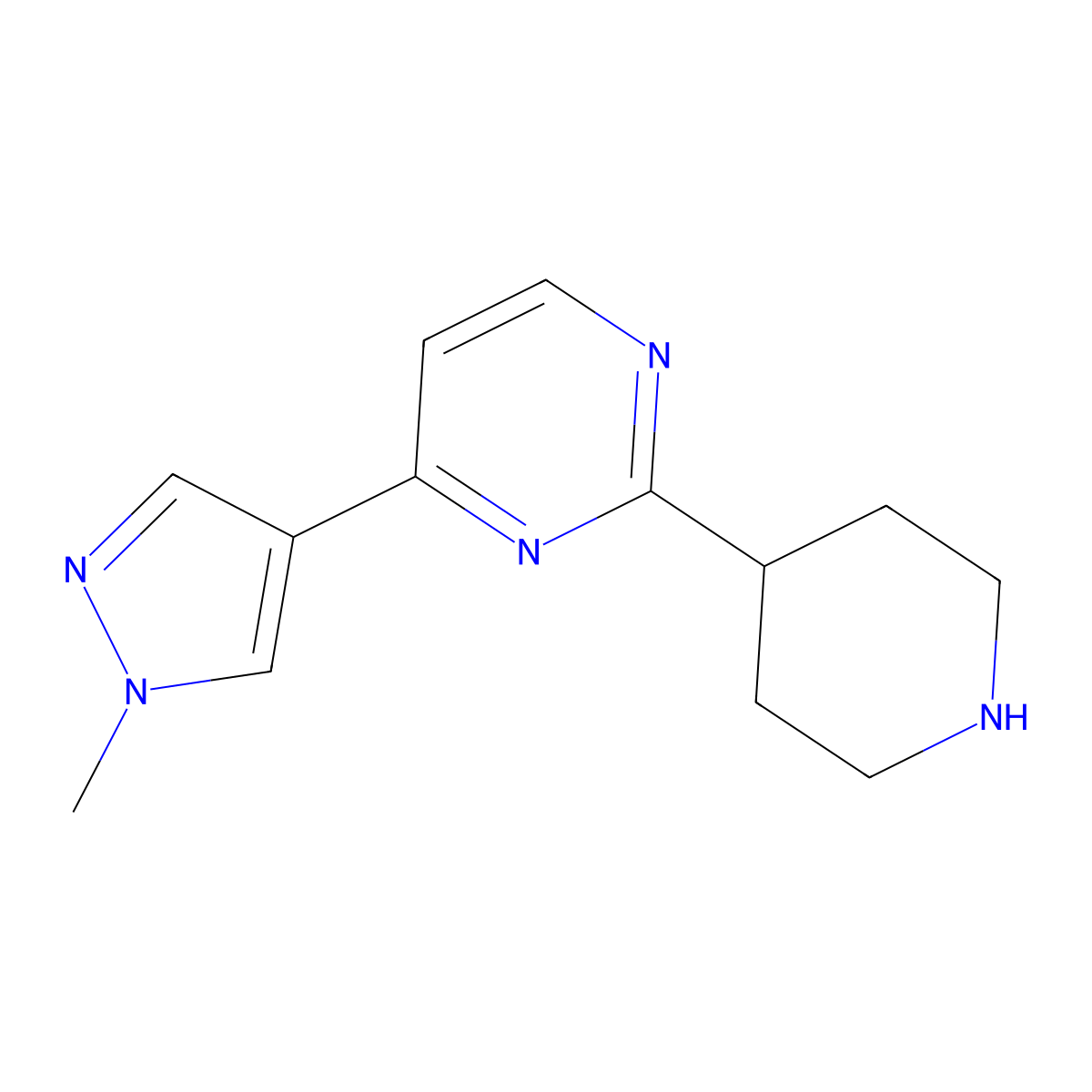 4-(1-Methyl-1H-pyrazol-4-yl)-2-(piperidin-4-yl)pyrimidine molecular structure, CAS 2059993-38-1