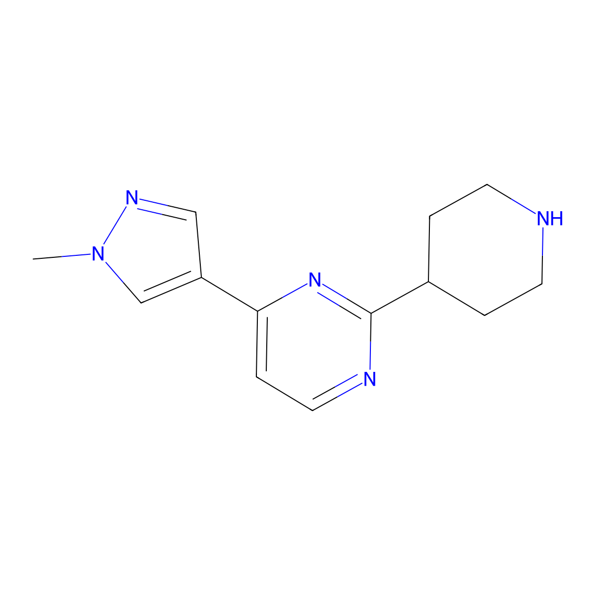 4-(1-Methyl-1H-pyrazol-4-yl)-2-(piperidin-4-yl)pyrimidine molecular structure, CAS 2059993-38-1