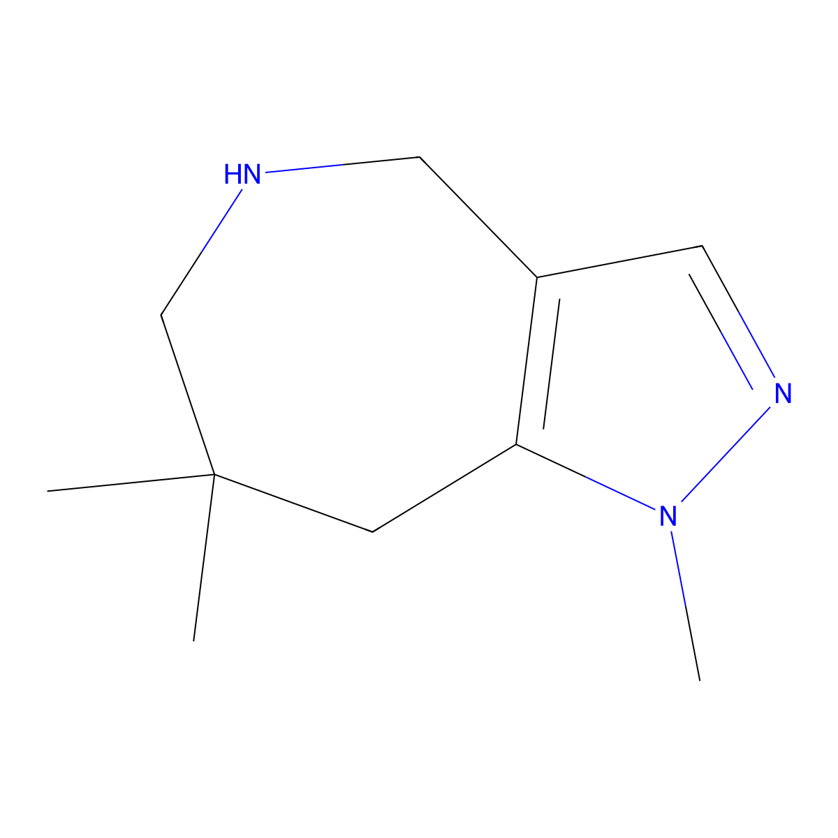 1,7,7-trimethyl-1H,4H,5H,6H,7H,8H-pyrazolo(4,3-c)azepine molecular structure, CAS 2059993-44-9