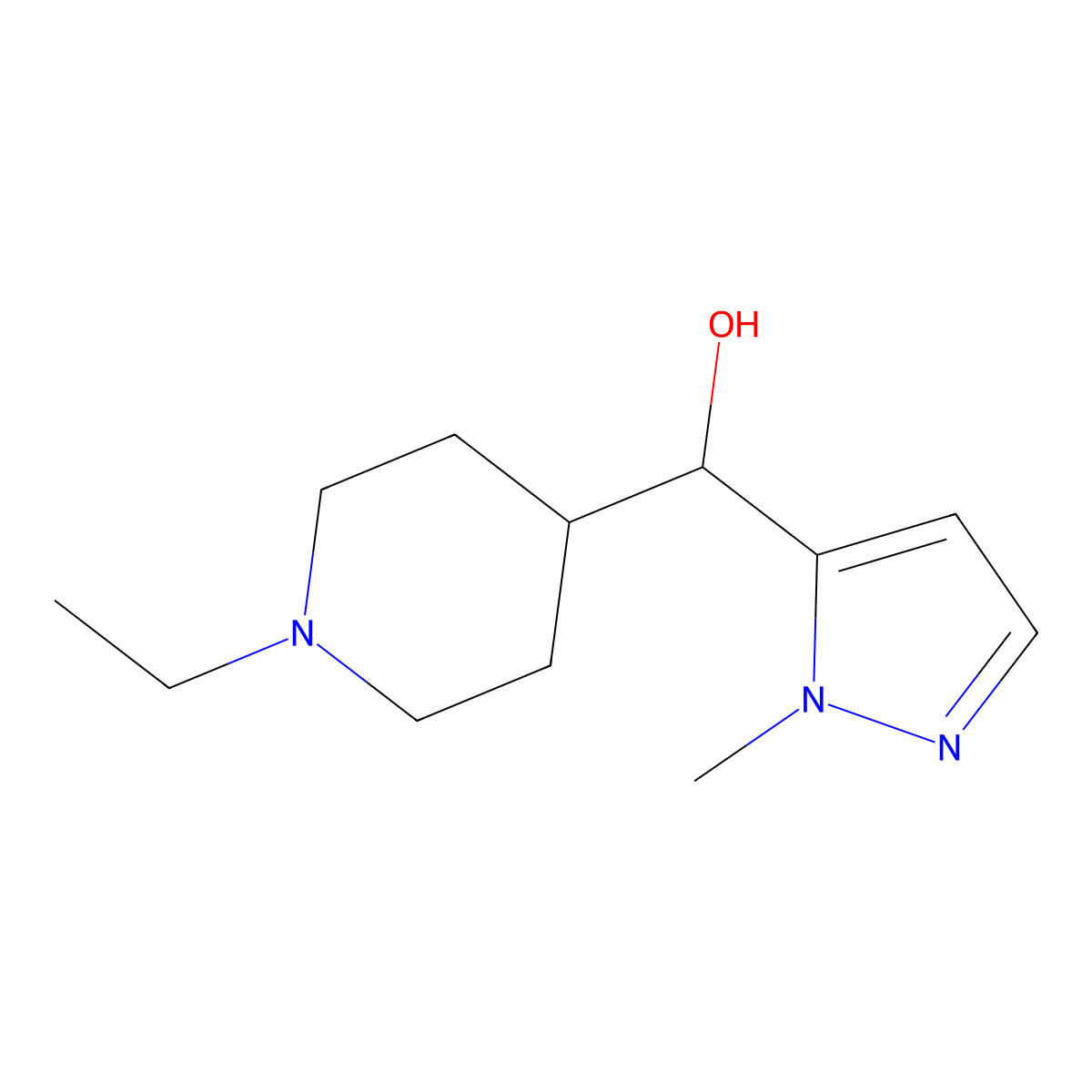 (1-Ethylpiperidin-4-yl)(1-methyl-1H-pyrazol-5-yl)methanol molecular structure, CAS 2059993-56-3