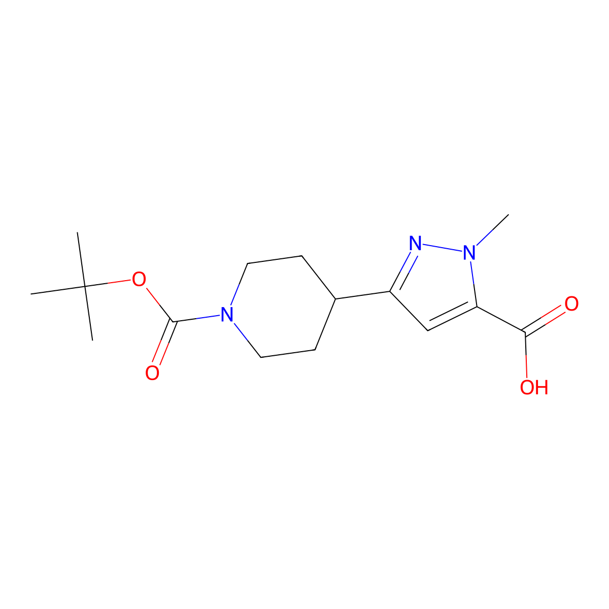 3-{1-[(tert-butoxy)carbonyl]piperidin-4-yl}-1-methyl-1H-pyrazole-5-carboxylic acid molecular structure, CAS 2059993-63-2