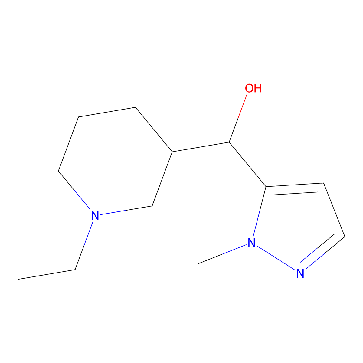 (1-Ethylpiperidin-3-yl)(1-methyl-1H-pyrazol-5-yl)methanol molecular structure, CAS 2059993-66-5