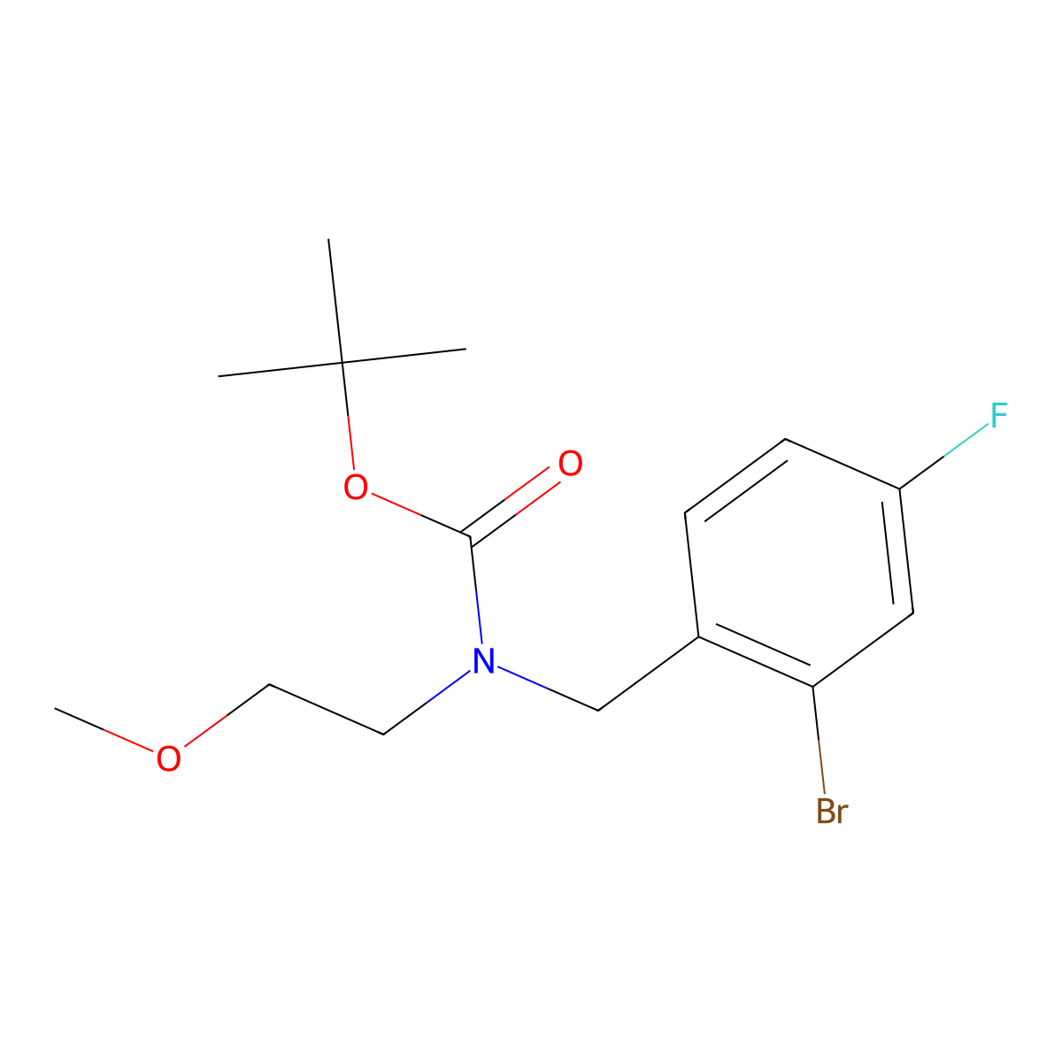 tert-Butyl N-[(2-bromo-4-fluorophenyl)methyl]-N-(2-methoxyethyl)carbamate molecular structure, CAS 2059993-79-0