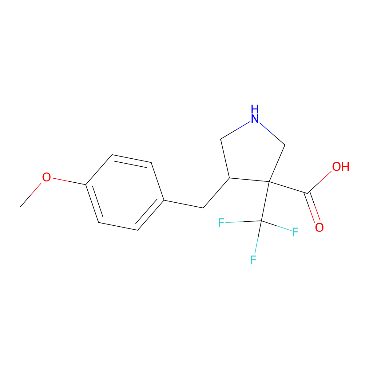 4-[(4-Methoxyphenyl)methyl]-3-(trifluoromethyl)pyrrolidine-3-carboxylic acid molecular structure, CAS 2059994-32-8
