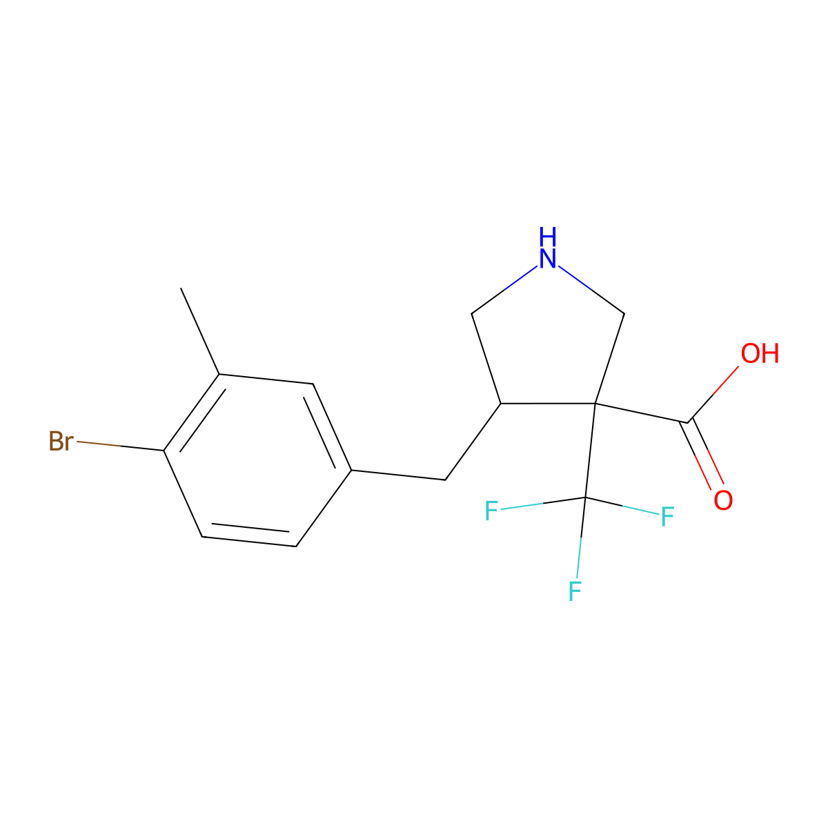 4-[(4-Bromo-3-methylphenyl)methyl]-3-(trifluoromethyl)pyrrolidine-3-carboxylic acid molecular structure, CAS 2059994-33-9
