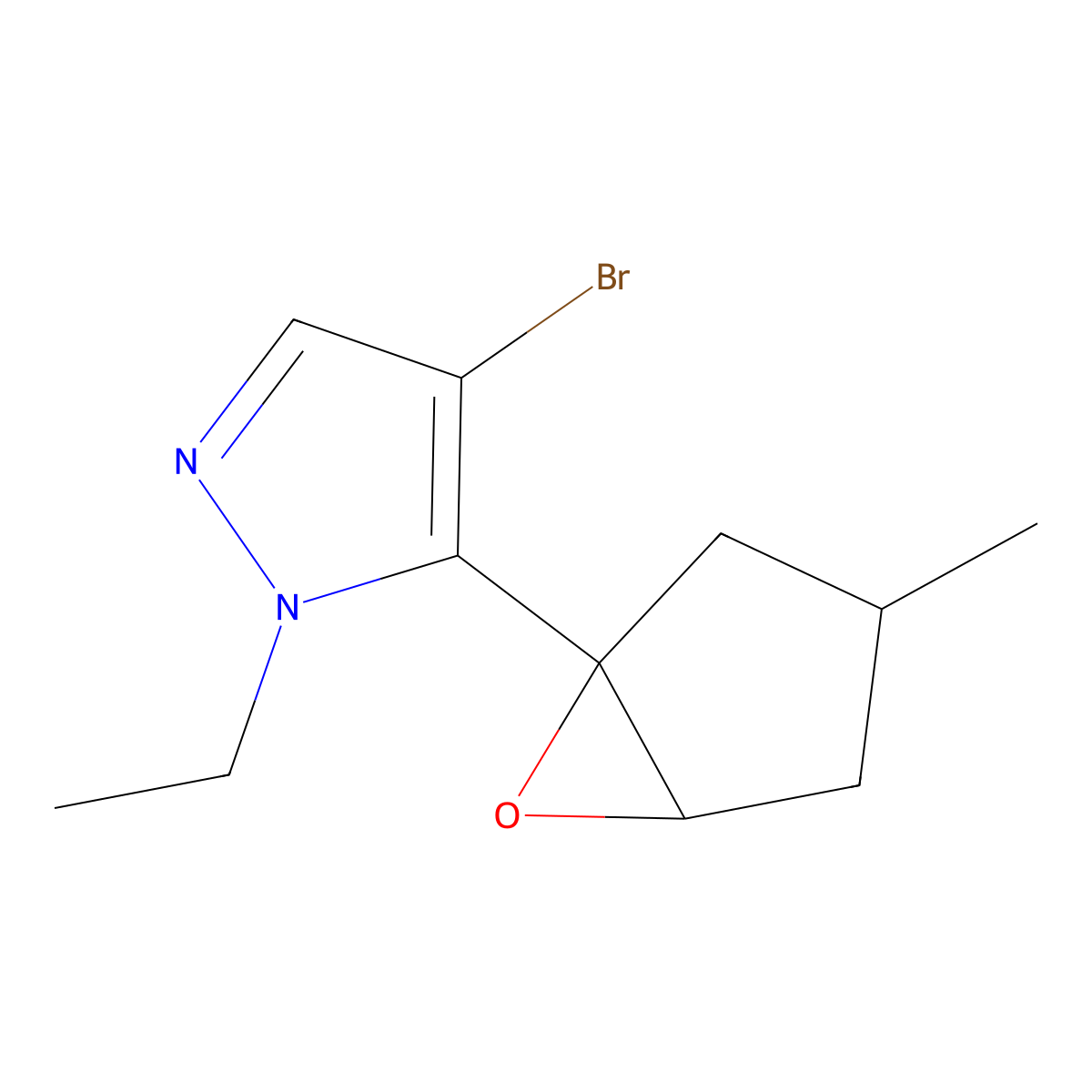 4-Bromo-1-ethyl-5-{3-methyl-6-oxabicyclo[3.1.0]hexan-1-yl}-1H-pyrazole molecular structure, CAS 2059994-48-6