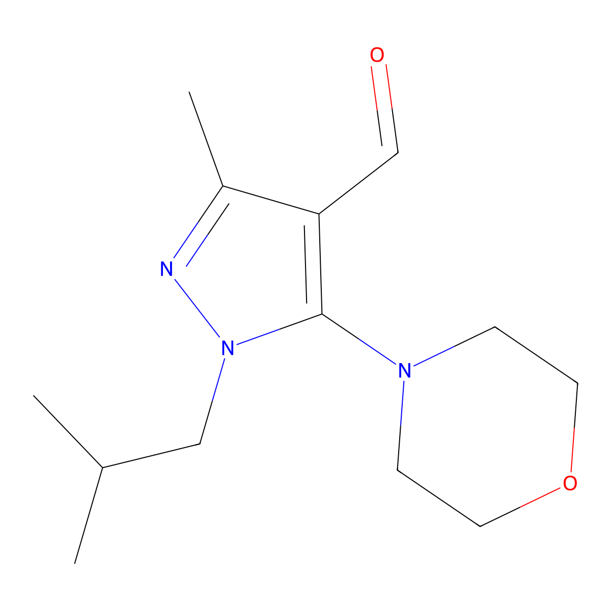 3-Methyl-1-(2-methylpropyl)-5-(morpholin-4-yl)-1H-pyrazole-4-carbaldehyde molecular structure, CAS 2059994-69-1