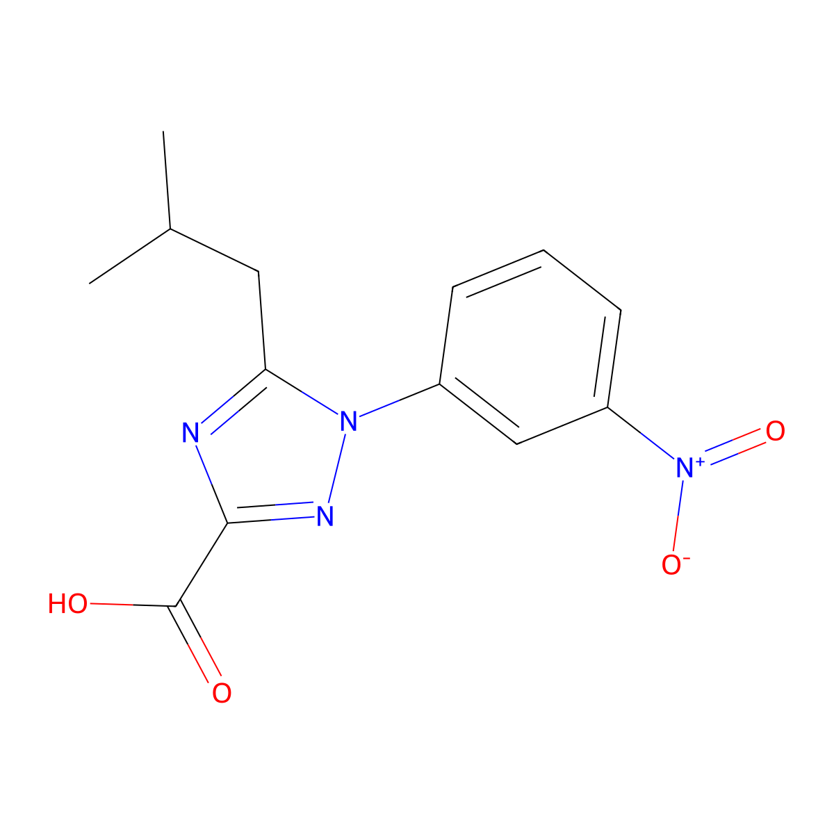 5-(2-Methylpropyl)-1-(3-nitrophenyl)-1H-1,2,4-triazole-3-carboxylic acid molecular structure, CAS 2059994-79-3