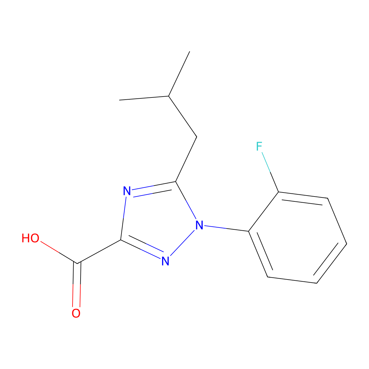 1-(2-Fluorophenyl)-5-(2-methylpropyl)-1H-1,2,4-triazole-3-carboxylic acid molecular structure, CAS 2059994-94-2