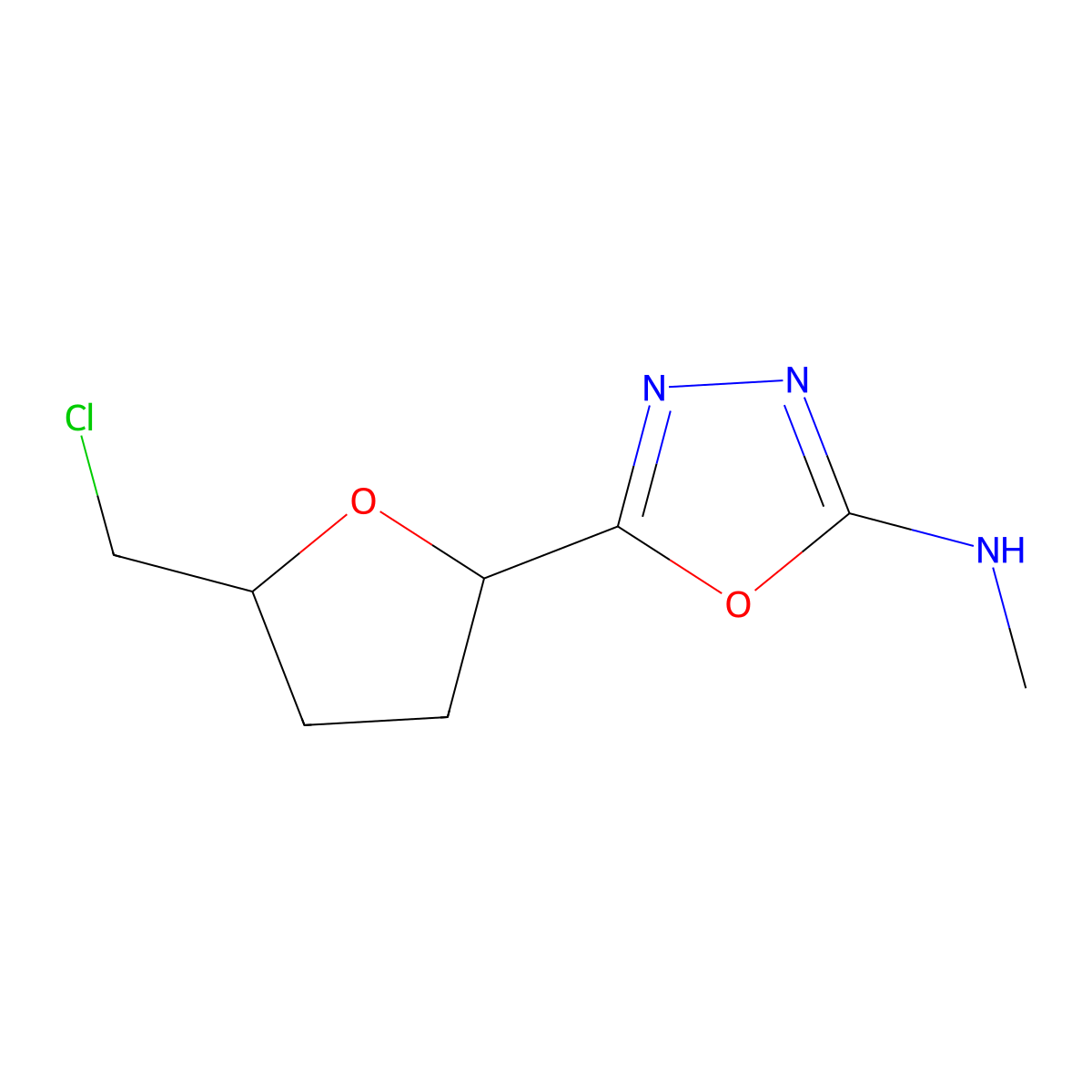 5-[5-(Chloromethyl)oxolan-2-yl]-N-methyl-1,3,4-oxadiazol-2-amine molecular structure, CAS 2059998-77-3